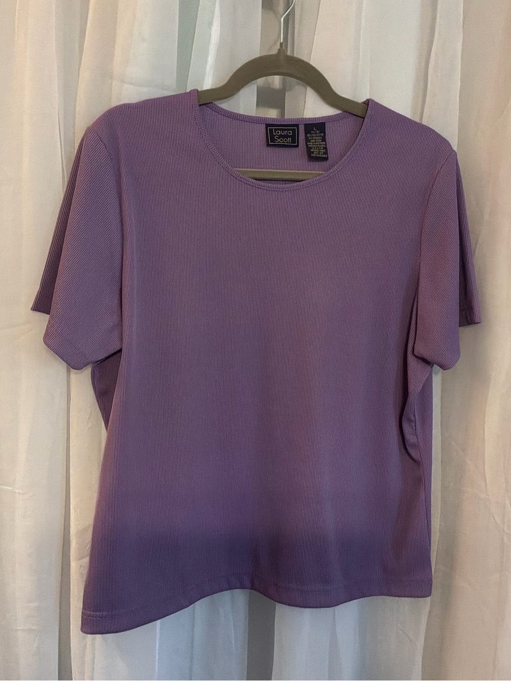 Laura Scott Lavender Short Sleeve Ribbed Crew Neck Knit Top NWOT